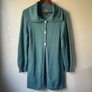 Woolrich Womens Medium Teal Button Collared Cardigan Sweater Outdoor Pockets